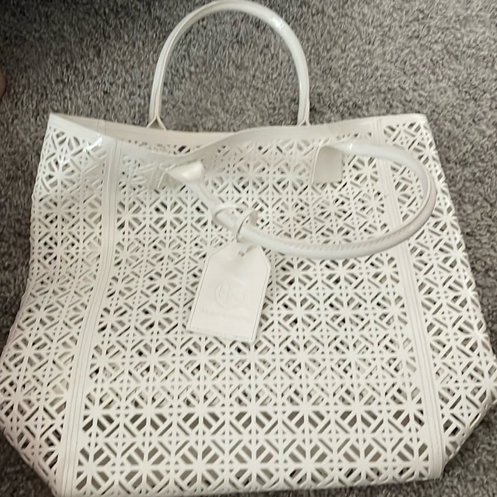 Tory Burch White Cut-Out Tote